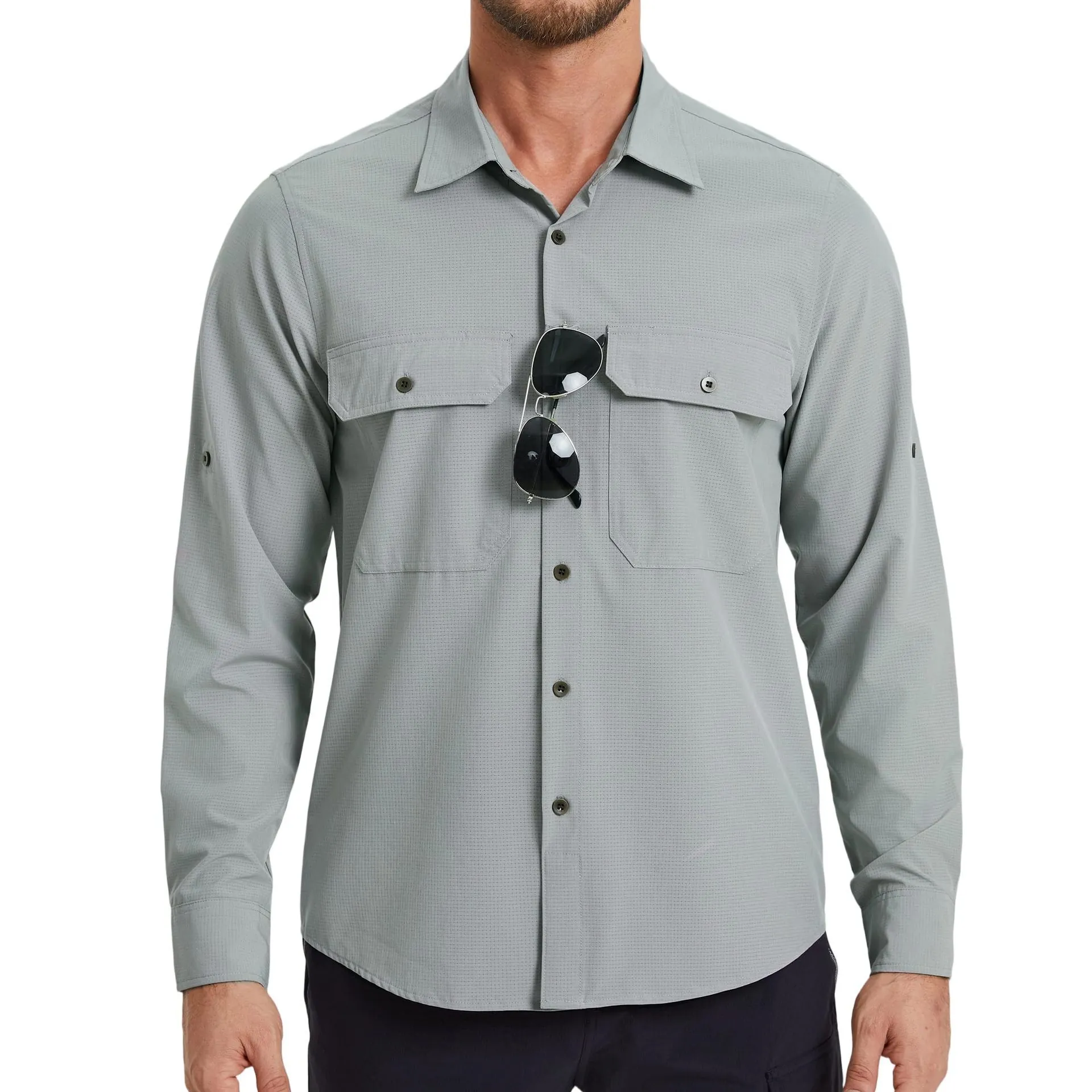 Camisa Táctica de Manga Larga para Hombre Secado Rápido Protección UV Pesca Camping Ropa de Trabajo Transpirable Patchwork