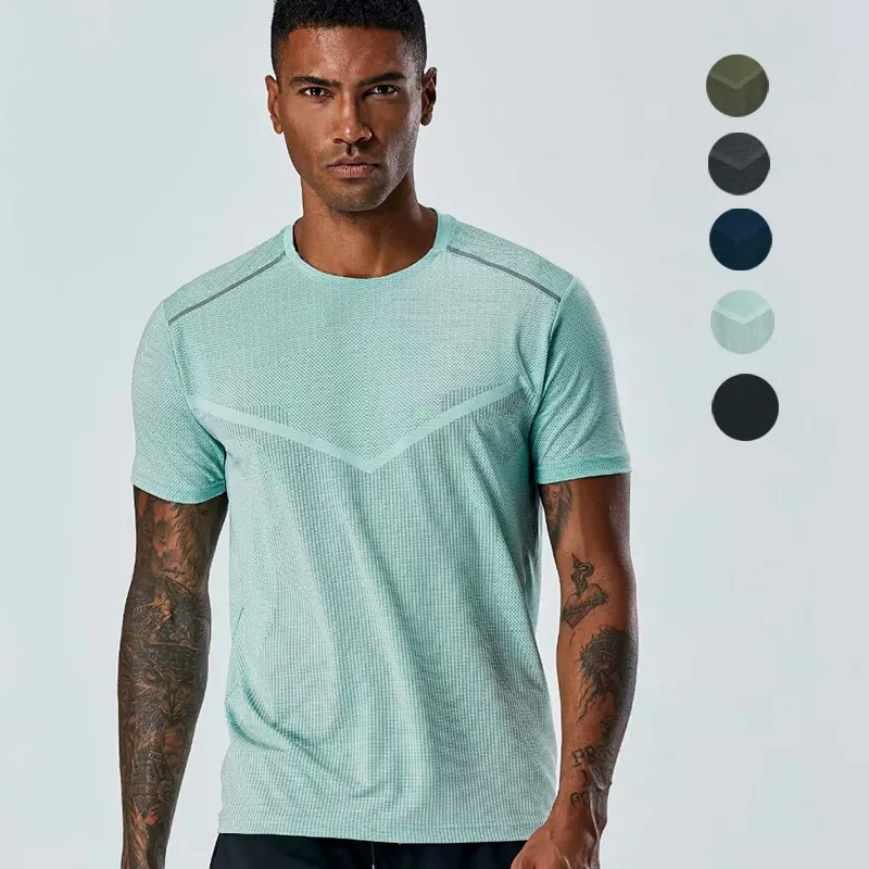 Heren Sneldrogend Sport T-Shirt met Korte Mouwen Hoge Elasticiteit Ademend Hardloop Fitness Top Training Gym Tee Casual Kleding