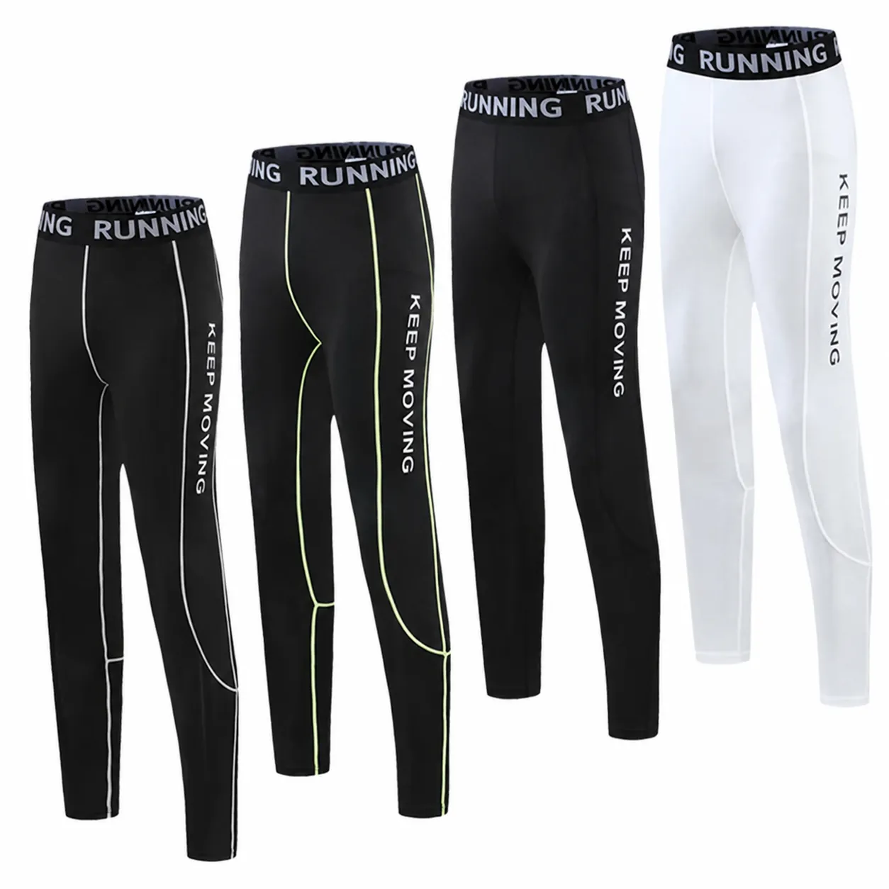 Men Kids Sports Compression Leggings High Waist Quick Dry Fitness Pants Basketball Training Athletic Base Layer Bottoms