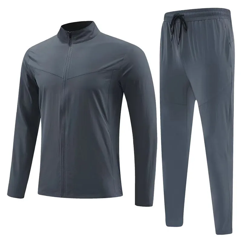Survêtement de Sport Respirant pour Hommes Couleur Unie Veste Zippée à Col Montant et Pantalon Long Top And Bottom Fitness