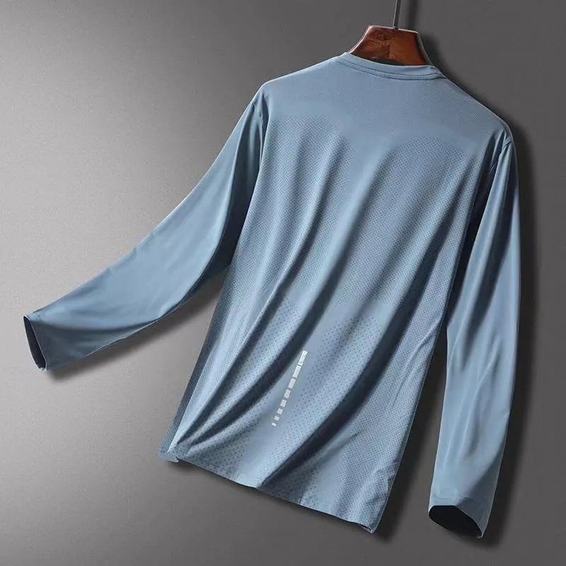 Men Long Sleeve Quick Dry Sports T-Shirt Breathable Polyester Running Fitness Training Shirt Round Neck Workout Top For Men