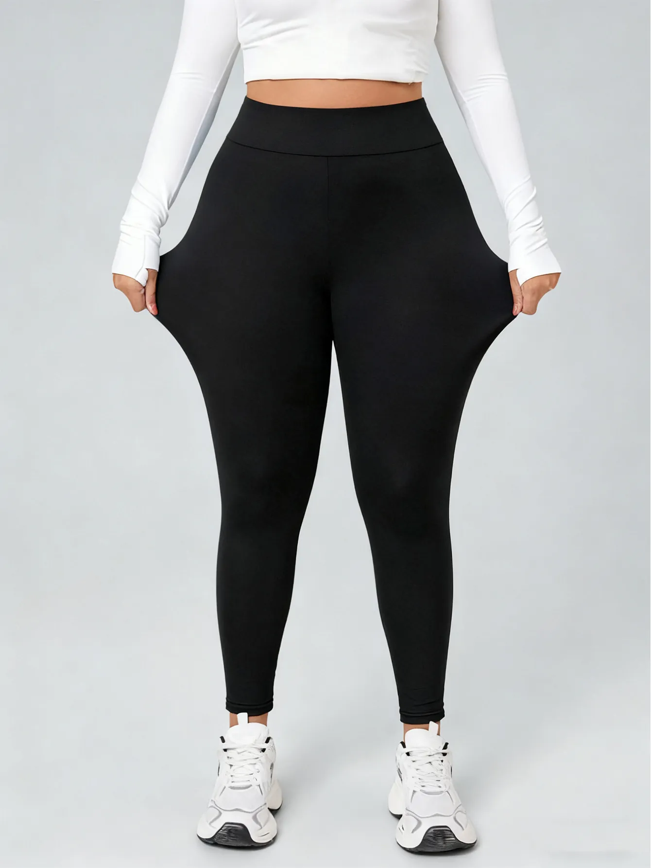 Damen Übergröße Hohe Taille Gebürstete Leggings Slim Fit Einfarbig Polyester Elasthan Elastische Röhrenhose Lässige Streetwear