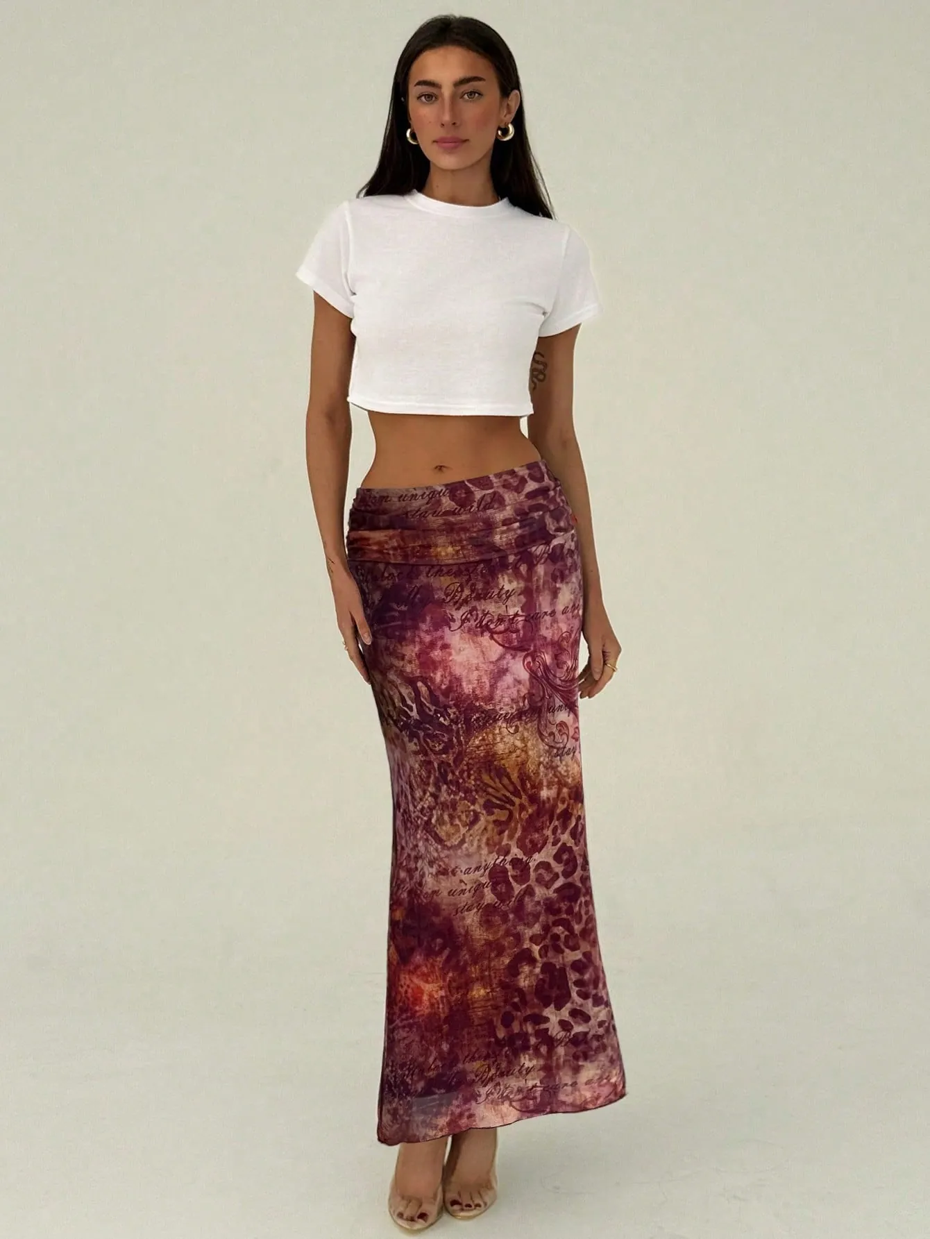 Women High Waist Mesh Mermaid Skirt Retro Floral Leopard Print Bodycon Long Bottom For Summer Vacation Elegant Clothing