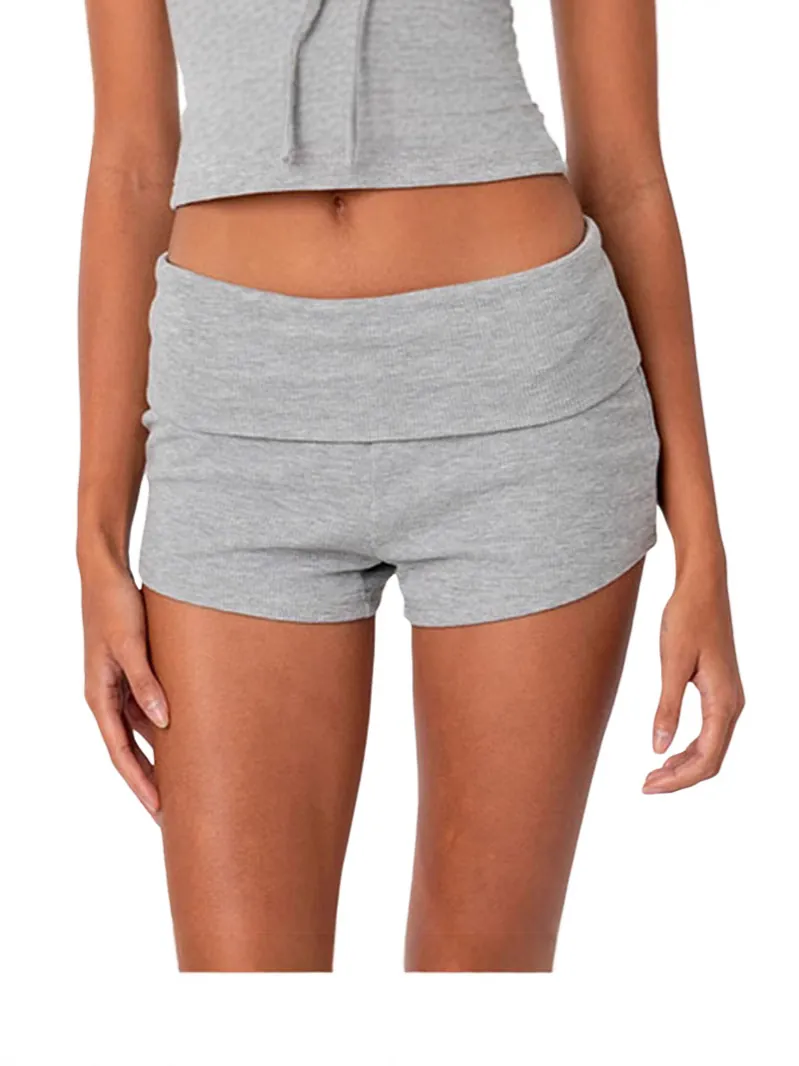 Pantaloncini Sexy Donna Aderenti a Vita Bassa in Poliestere Lavorato a Maglia Pantaloncini Corti per Yoga Sport Casual Streetwear