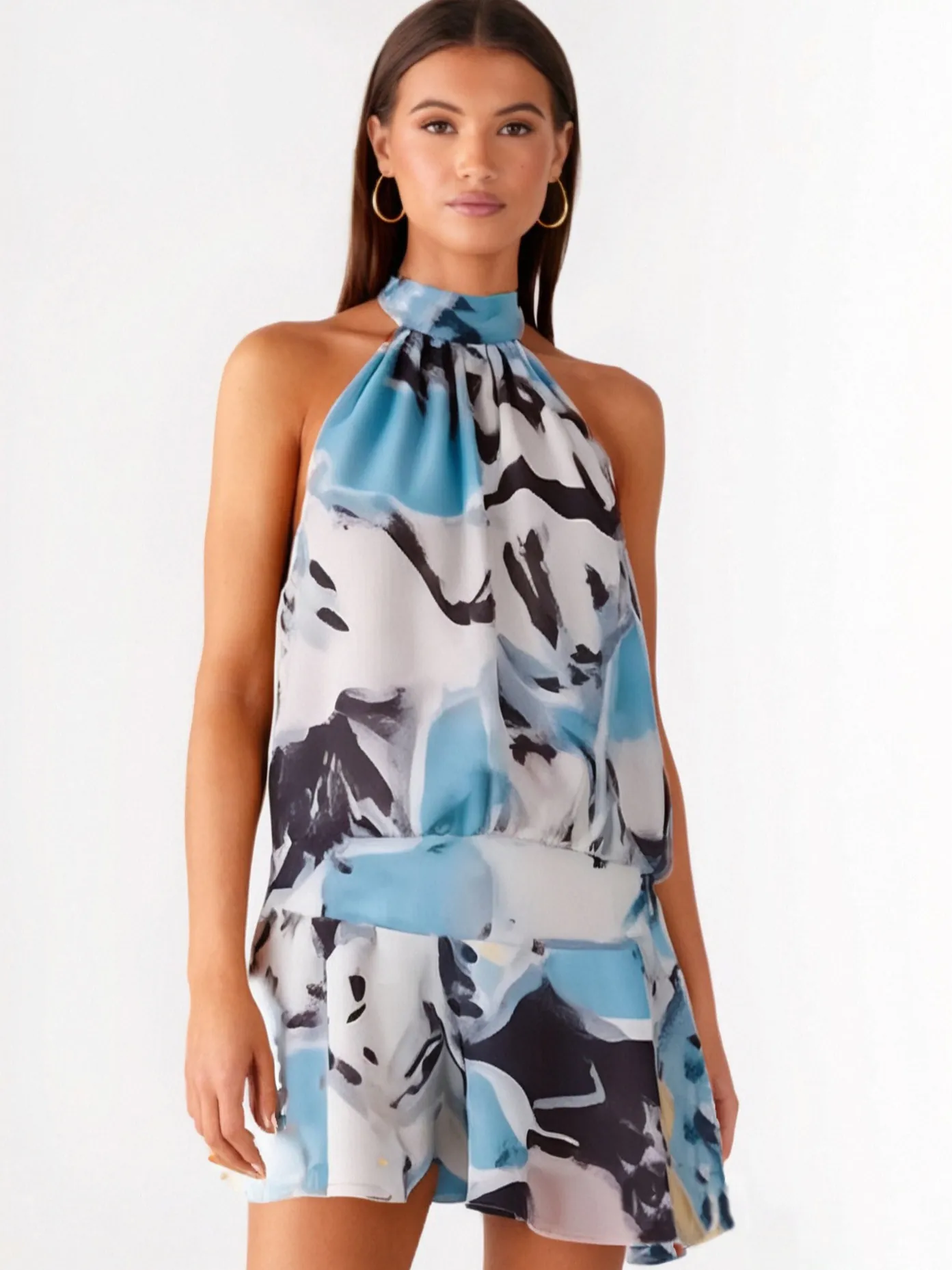 Women's Sexy Halter Neck Backless Mini Dress Sleeveless Summer Printed Bodycon Party Dress Polyester Tiger Print Dress