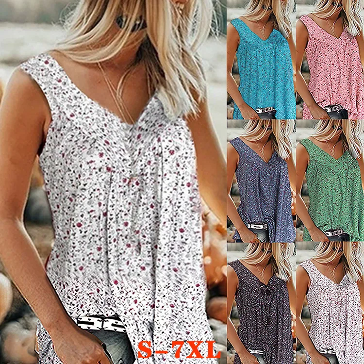 Dames Casual Bloemenprint V-Hals Mouwloos T-Shirt Zomer Ruime Pasvorm Tanktop Strandvest Katoen Polyester Bedrukt Topje