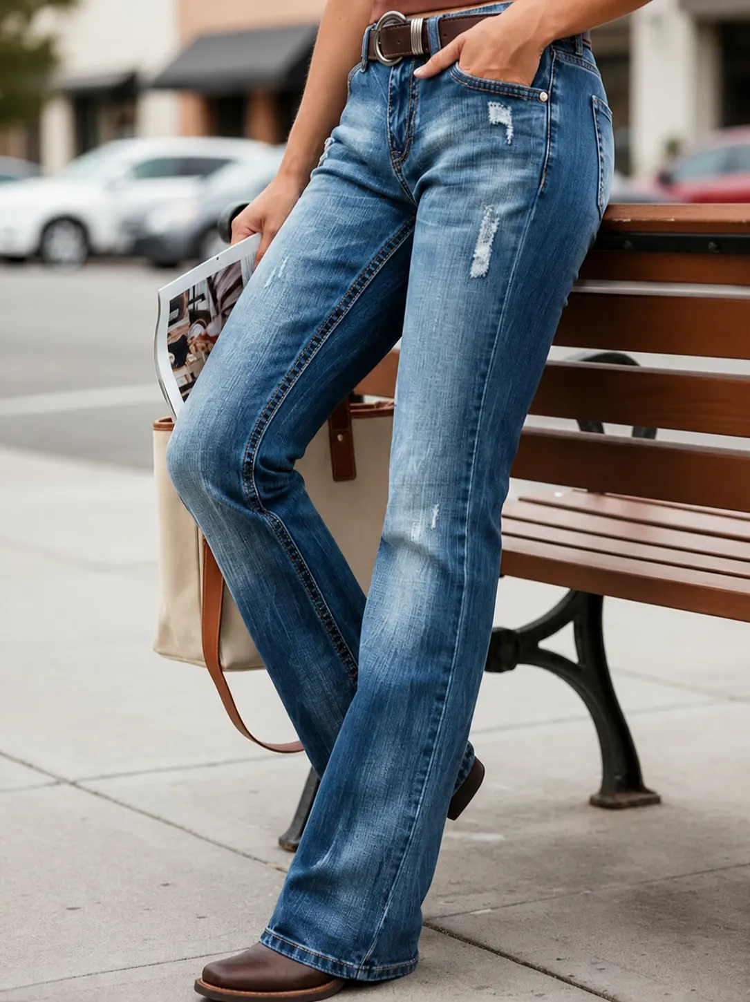 Pantalones Vaqueros de Mezclilla Bootcut Ajustados para Mujer Cintura Media Lavado Desgastado Pantalones Largos Elegantes