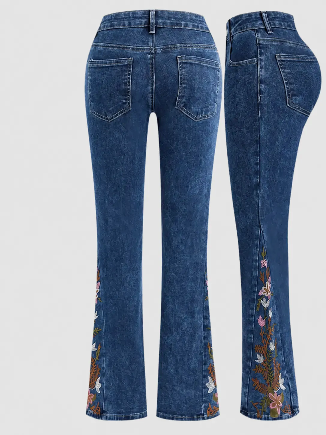Women's High Waist Flare Jeans With Floral Embroidery Slim Fit Denim Long Pants Slightly Flared Retro Trousers For Women