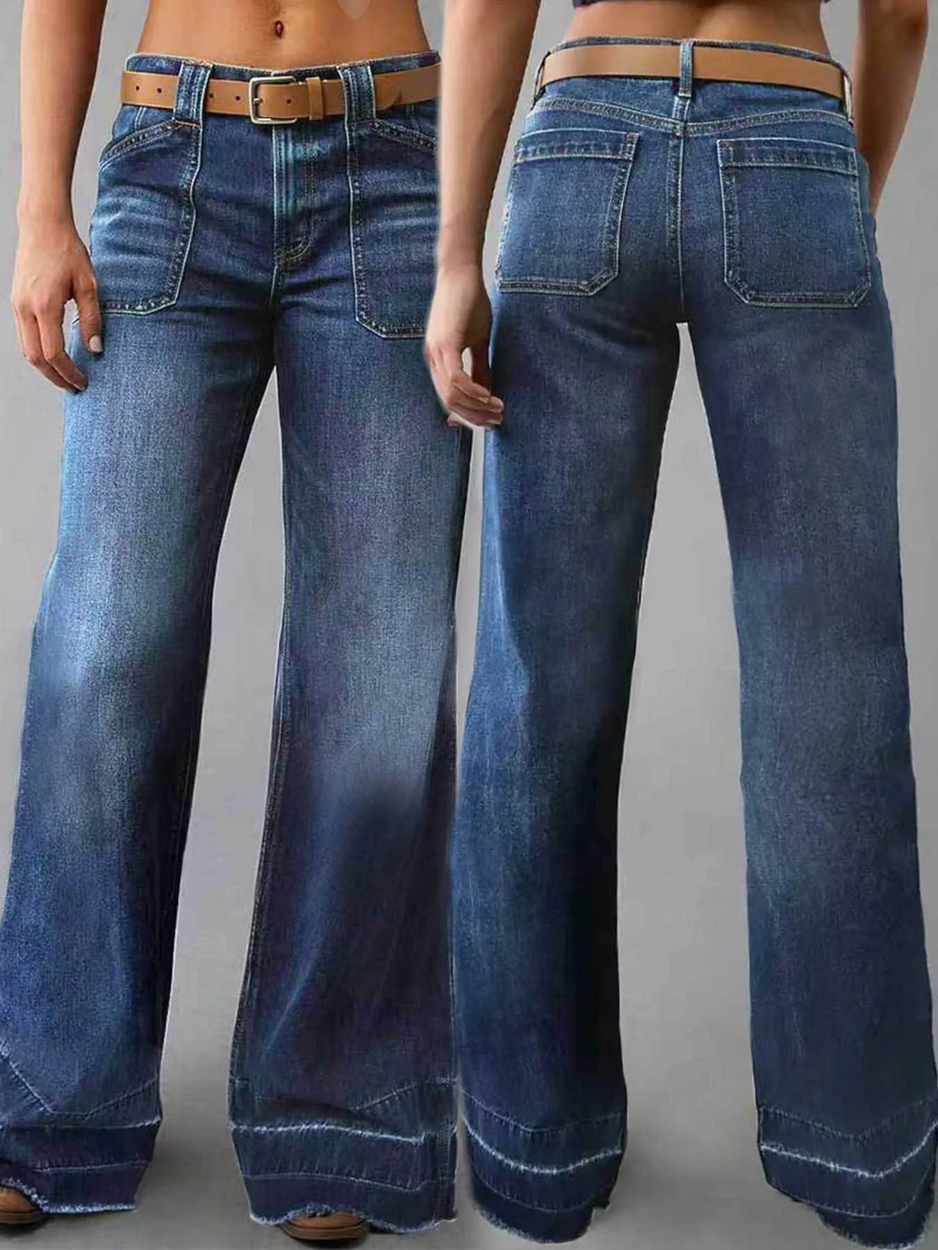 Women's Washed Flare Jeans High Waist Slimming Patchwork Denim Pants For Women Retro Streetwear Cotton Bottoms Daily Wear
