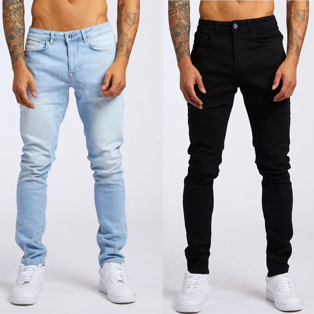 Jeans Skinny Coupe Slim pour Hommes en Denim de Coton Usé Pantalons Taille Haute Streetwear Décontractés pour Hommes