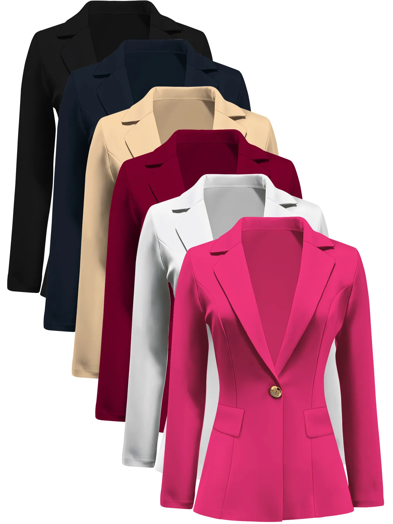 Damen Temperament Pendler Einfarbiger Blazer Eleganter Revers Langarm Polyester Top Mit Pattentaschen Bürokleidung