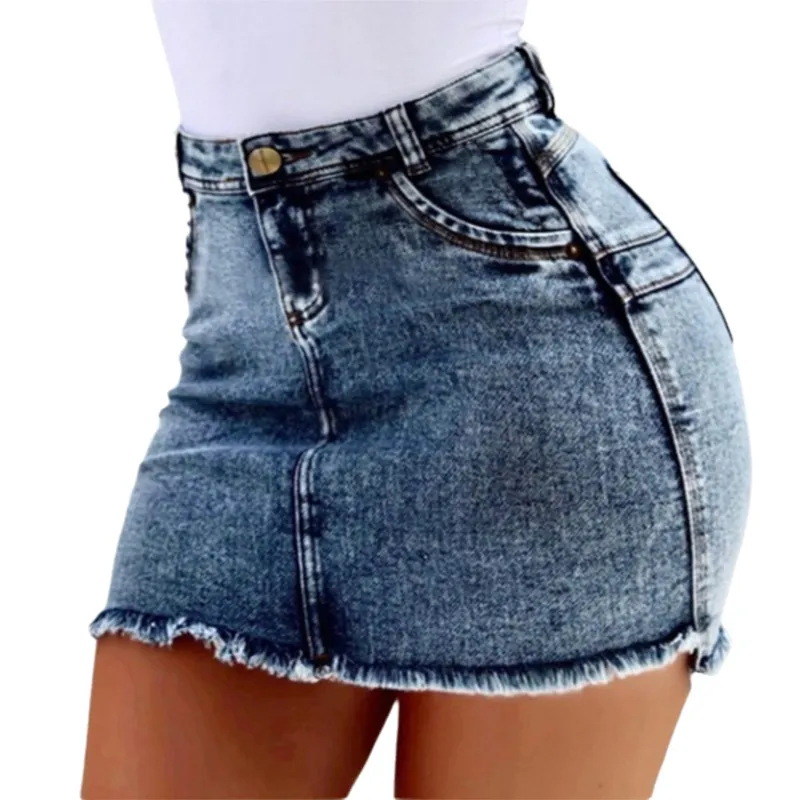 Γυναικεία Sexy Denim Εφαρμοστή Φούστα Ξεφτισμένο Στριφώμα Ψηλόμεση Mini Φούστα Πλυμένη Βαμβακερή Denim Κοντή Φούστα Στυλ Δρόμου