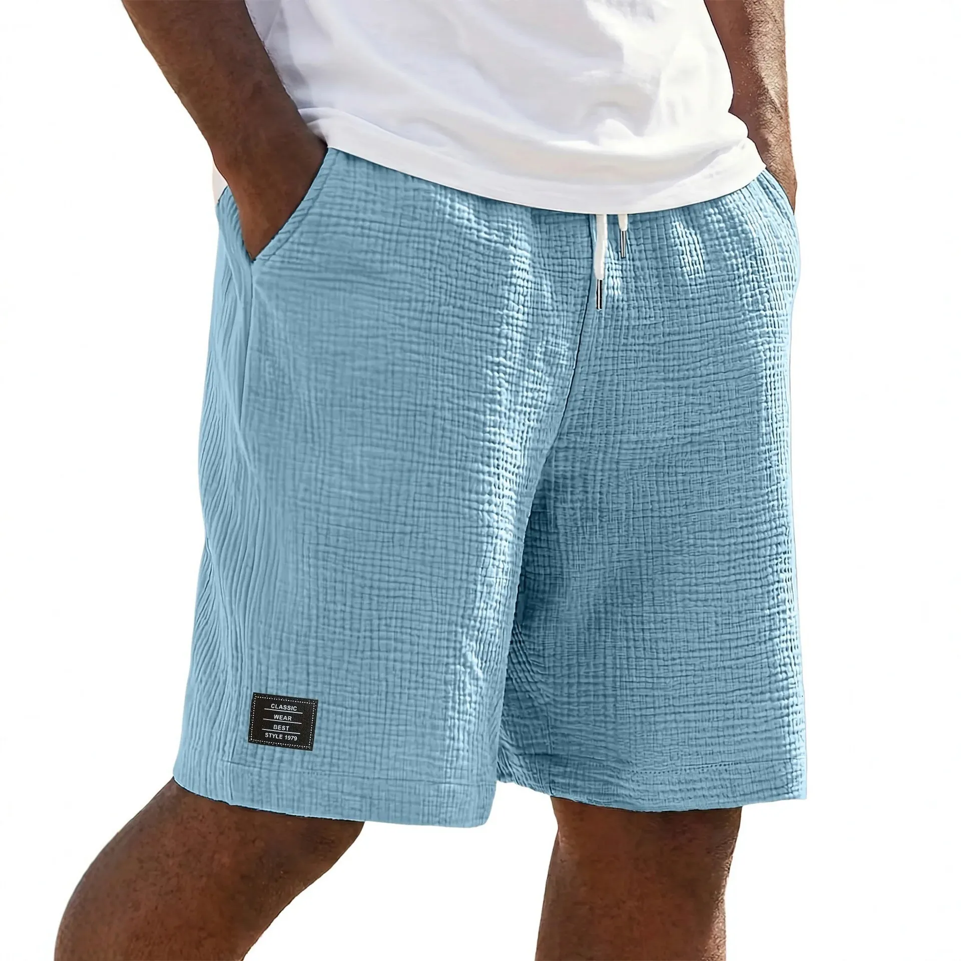Herren Casual Baumwolle Leinen Textur Shorts Sommer Atmungsaktiv Lose Fünf-Punkt-Hose Amerikanische Mode Einfarbig Shorts Unten