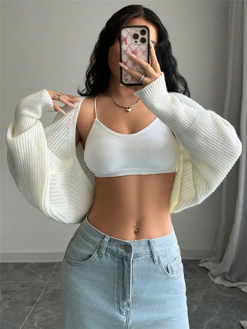 Women's Solid Color Acrylic Knit Shrug Cardigan Cropped Batwing Sleeve Open Front Bolero Wrap Shrug Top