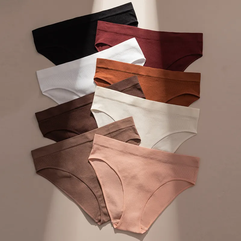 Damen Gerippte Atmungsaktive Baumwollzwickel Unterhosen Niedrige Taille Sexy Hüfthebende Sportliche Slips Nylon Elasthan Unterwäsche
