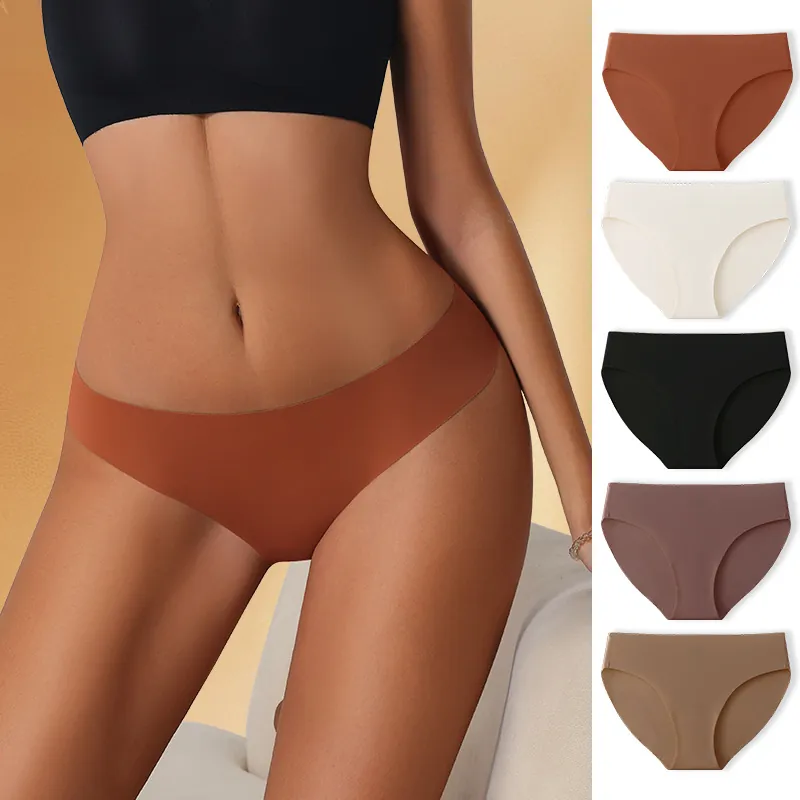 Damen Nahtlose Eisseide Unterhosen Nylon Atmungsaktiv Schnelltrocknend Niedrige Taille Yoga Sport Unterwäsche Baumwolle Zwickel Slips