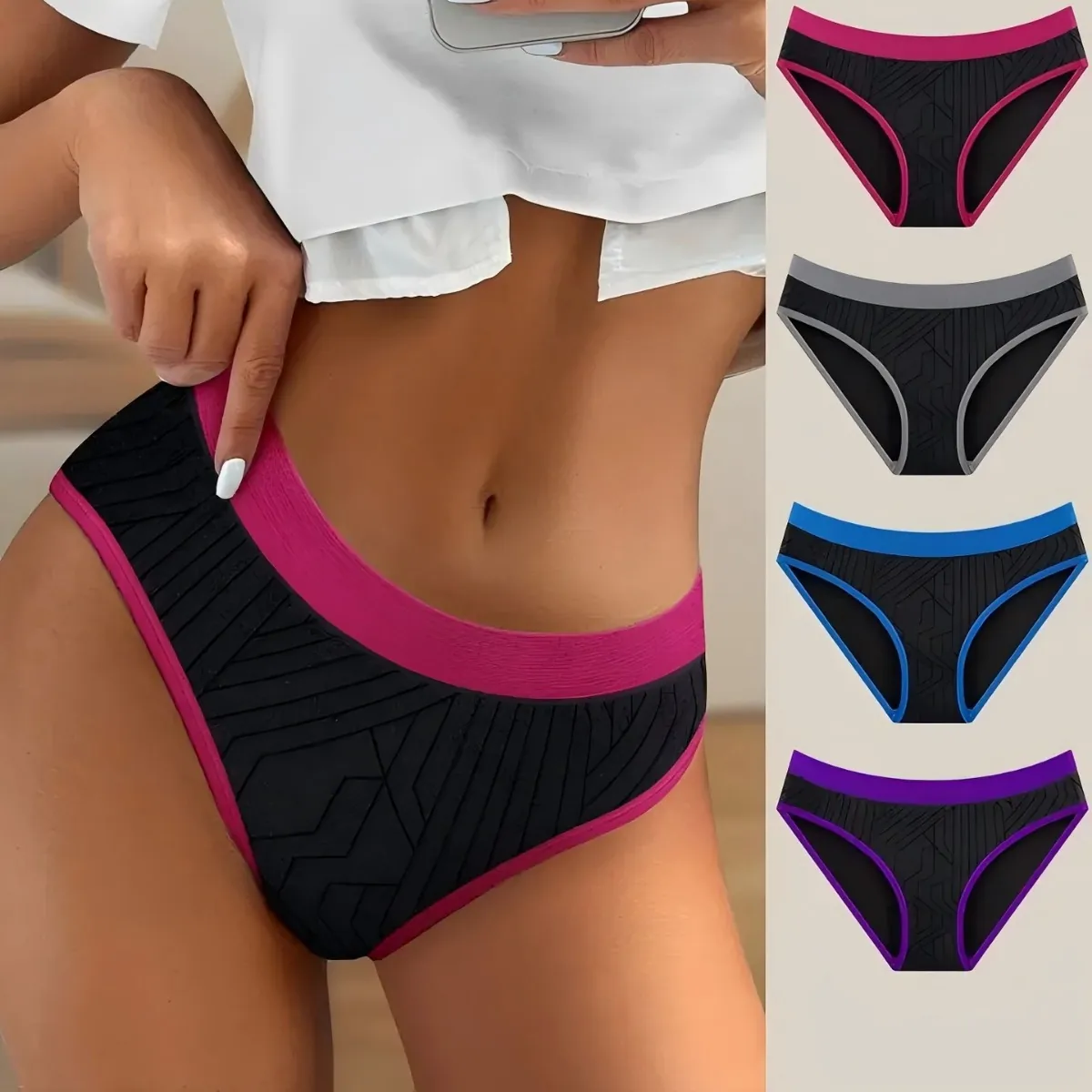 Culottes Sans Couture Taille Basse pour Femmes en Nylon Bloc de Couleur Sous-vêtements avec Entrejambe en Coton Respirant Bas