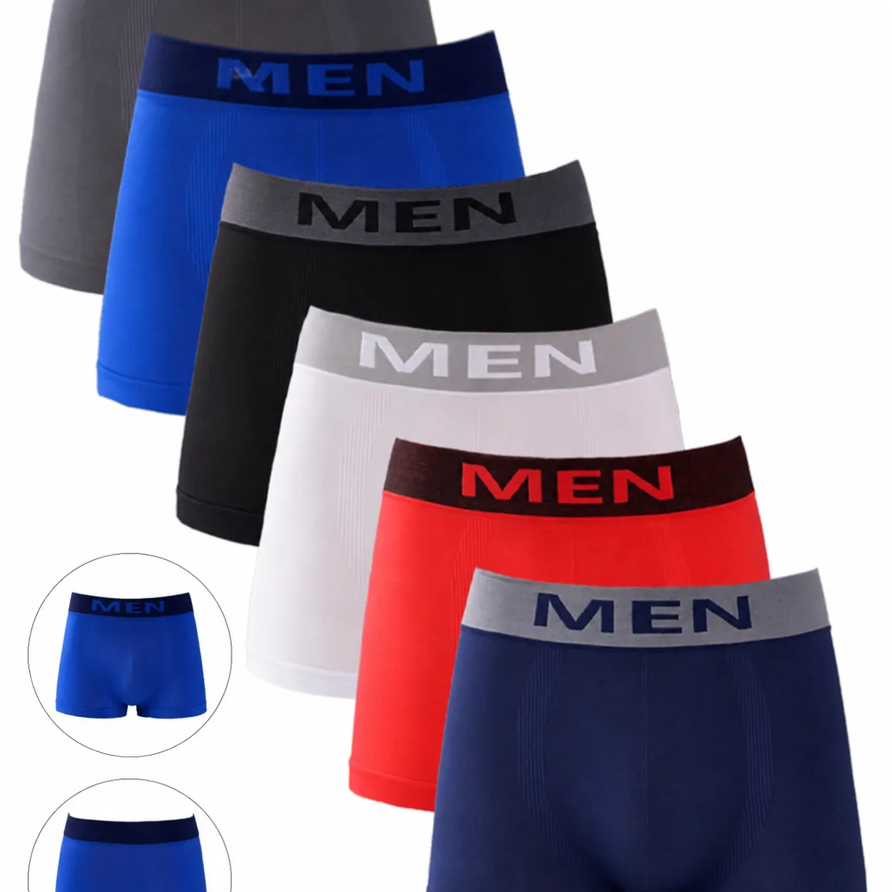 Men's Seamless Boxer Briefs High Elastic Breathable Underwear Mid Waist Soft Knitted Solid Color Comfortable Panties For Daily Wear