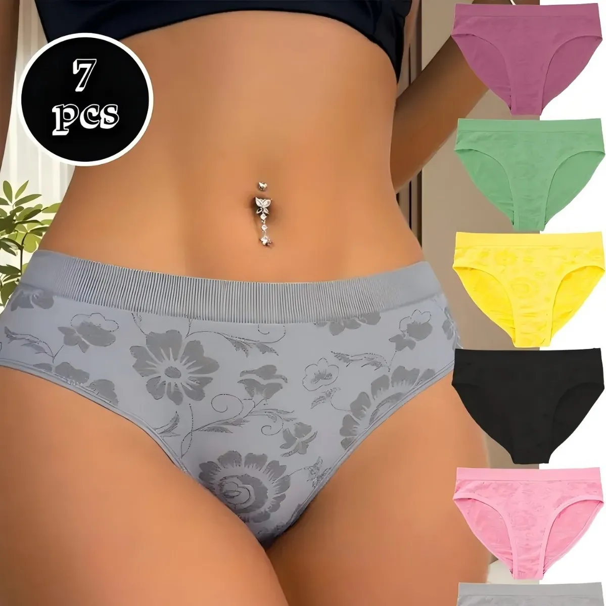 Women's Seamless Floral Print Briefs Low Rise Breathable Polyamide Panties Soft Comfortable Elastic Lingerie Underwear Bottom