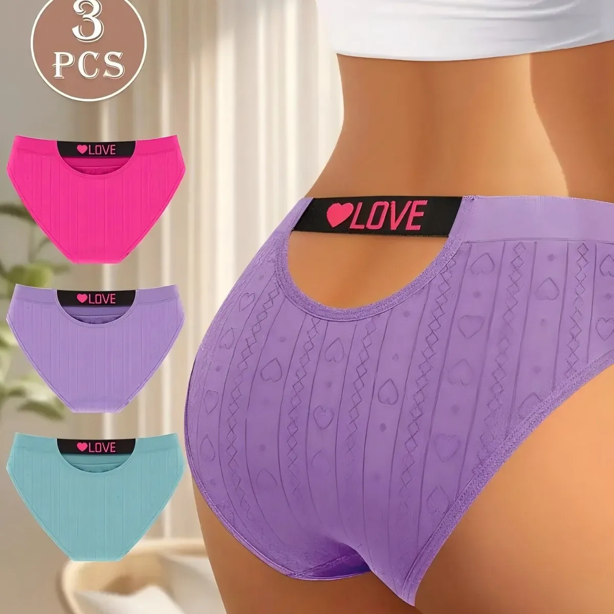 Women Seamless Low Waist Panties Heart Pattern Breathable Butt Lifting Nylon Invisible Briefs With Letter LOVE Waistband