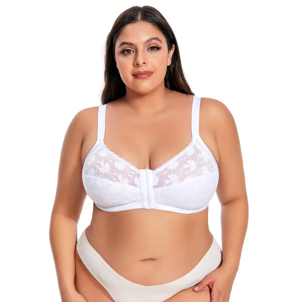 Reggiseno Taglie Forti in Pizzo da Donna Fibbia Anteriore Senza Ferretto Sottile Imbottito Regolabile Minimizer Top Lingerie