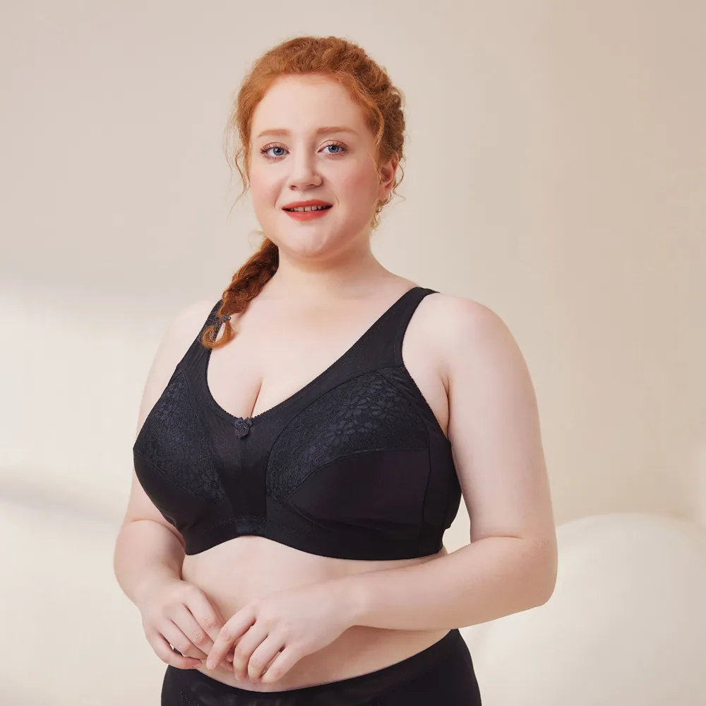 Damen Übergrößen BH Ohne Bügel Vollschale Minimizer Lingerie Bestickte Spitze Bralette Komfortabel Atmungsaktiv Ohne Draht Top