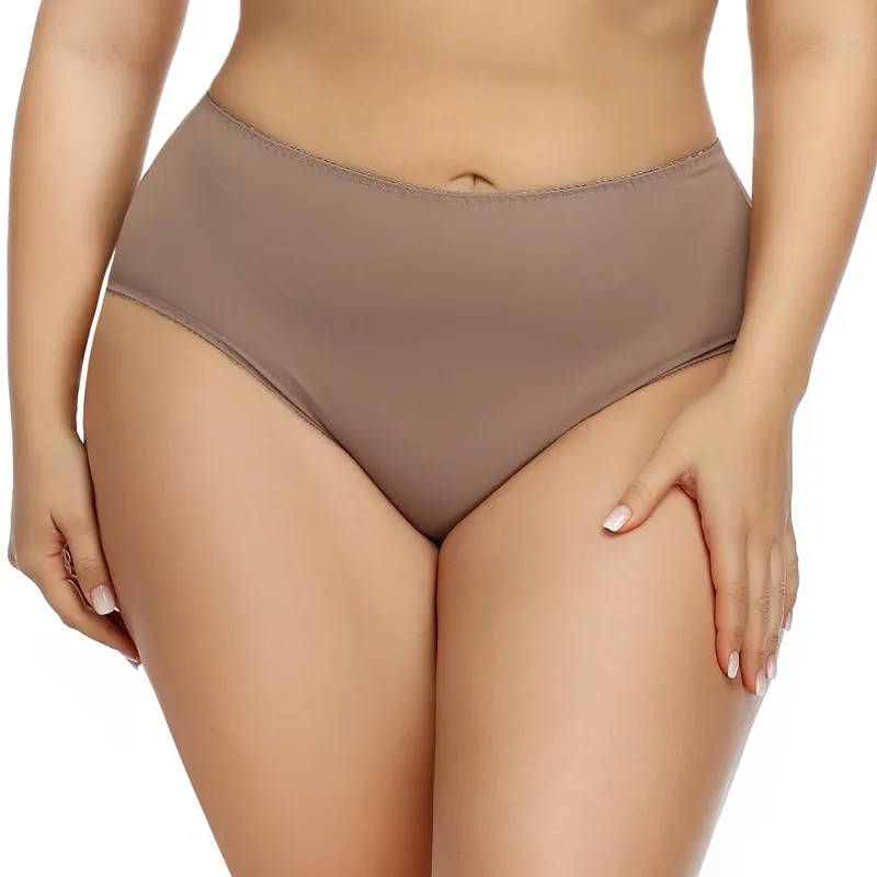 Plus Size Women Seamless Panties High Waist Breathable Polyamide Briefs Soft Cotton Crotch Solid Color Lingerie Underwear For Ladies