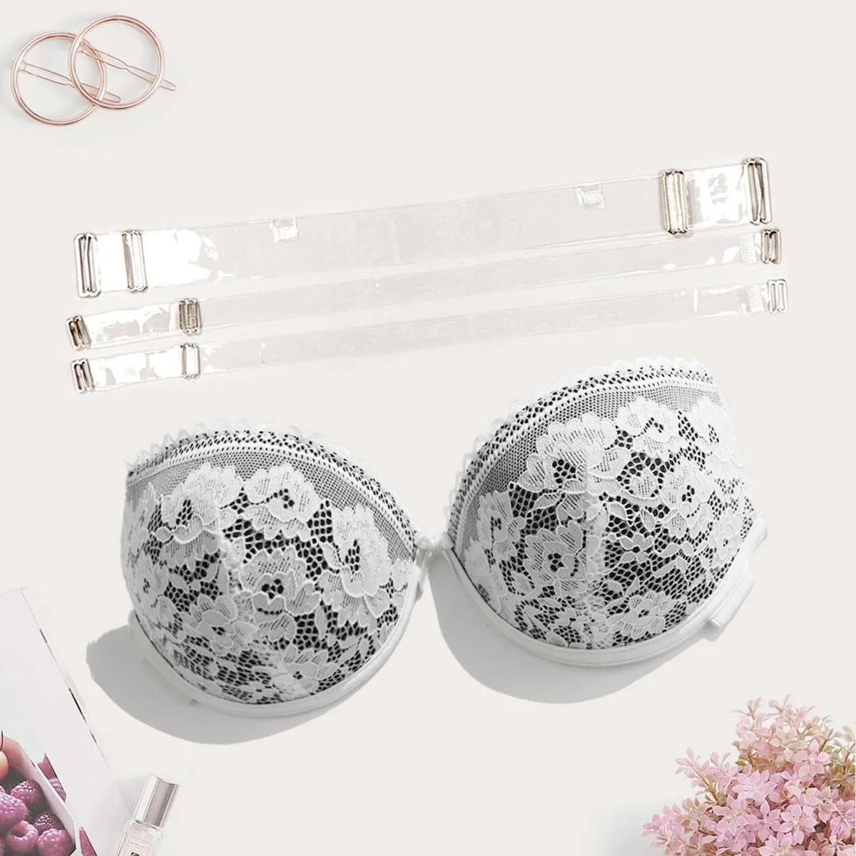 Women Sexy Lace Push Up Invisible Bra Transparent Detachable Straps Backless Floral Lace Brassiere For Wedding Party Dress
