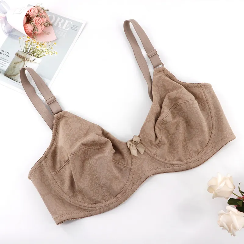 Women Thin Full Cup Minimizer Bra Floral Printed Adjustment Underwear With Bow Side Support Back Hook Straps Lingerie Top