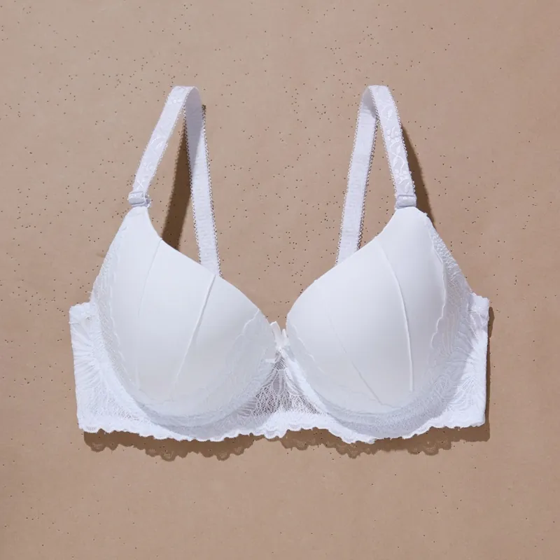 Women Sexy Lace Push Up Bra Sweet Detachable Straps 3/4 Cup Underwear Bow Decor Solid Color Comfortable Breathable Lingerie