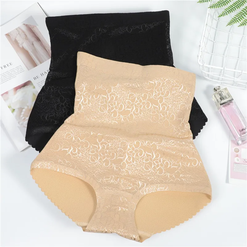 Women's Lace Vine Pattern Butt Lifter Panties Padded Control Briefs High Waist Hip Enhancer Seamless Shaping Bottom