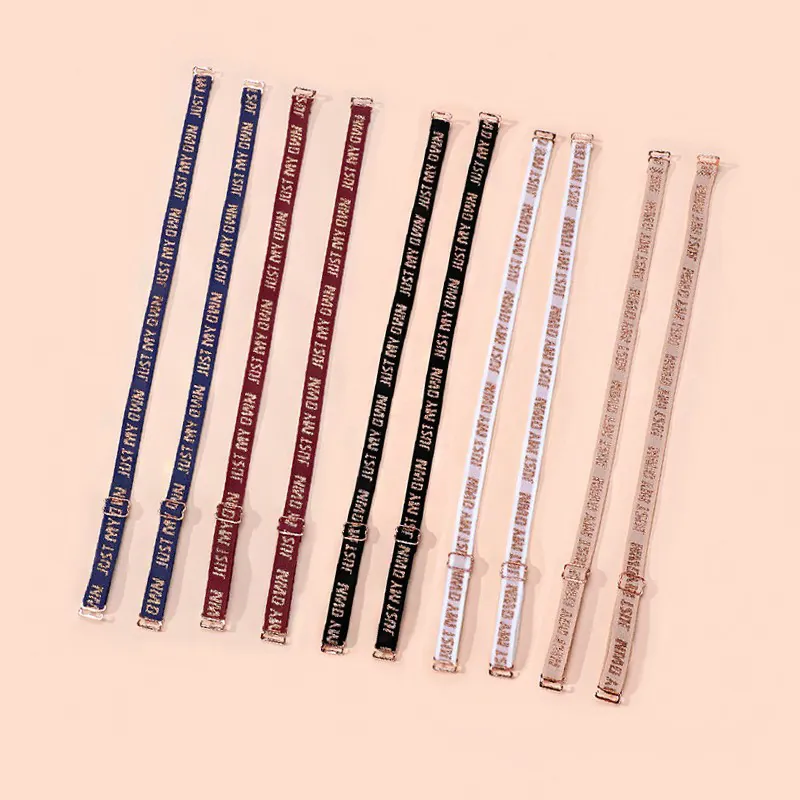 Adjustable Jacquard Bra Straps For Women 1.2cm Width Elastic Lingerie Straps With Steel Buckle Letter Pattern Bra Accessories