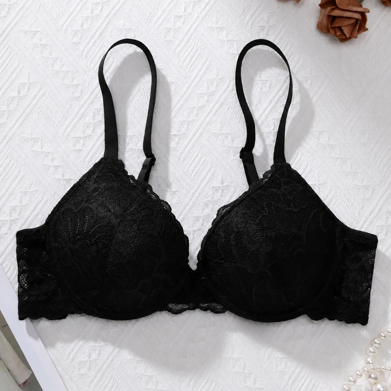 Women's Sexy Floral Lace Push Up Bra Breathable Adjustable Straps Thin Mold Cup Underwired Lingerie For Daily Comfort