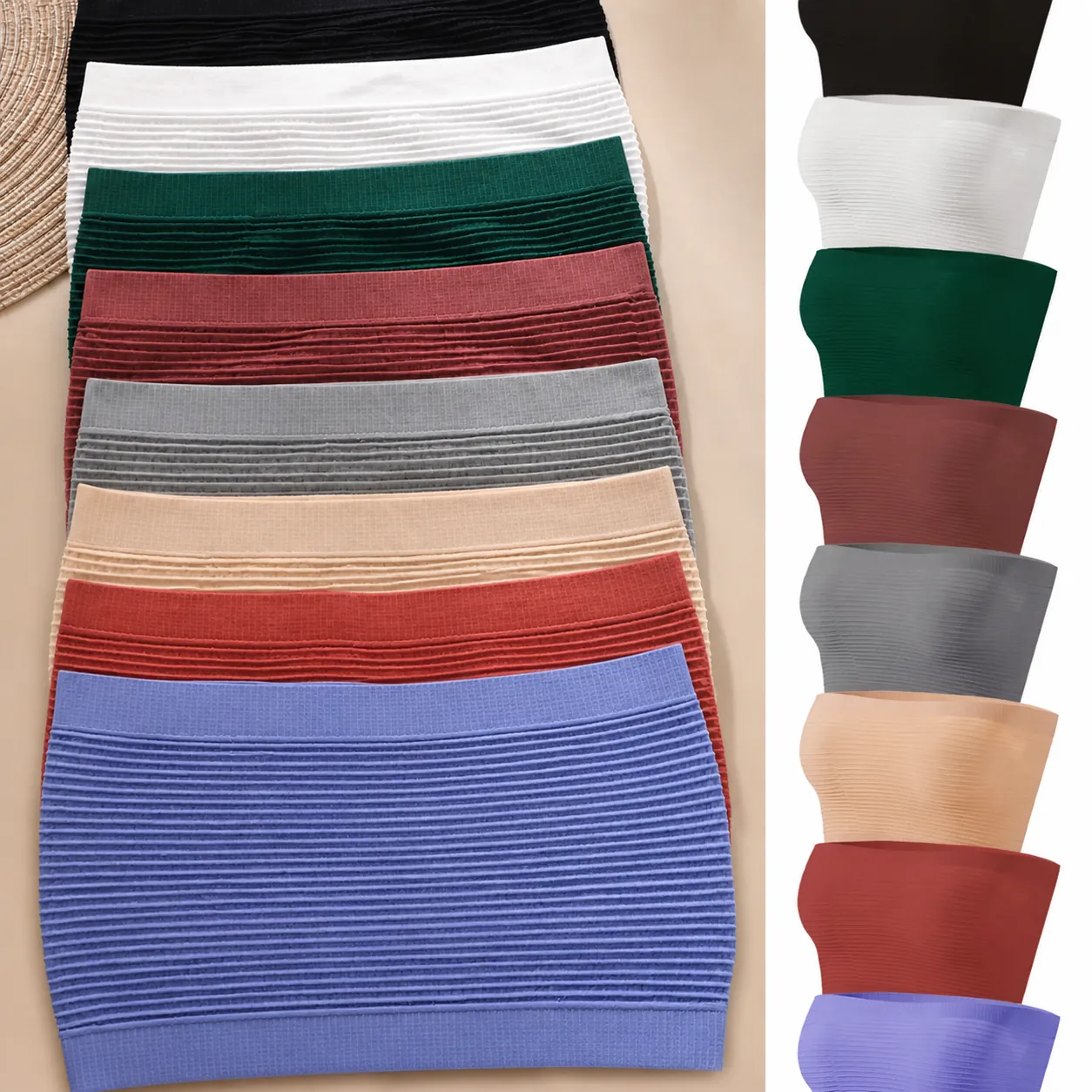 Women's Seamless Ribbed Bandeau Bra Strapless Tube Top Invisible Breathable Elastic Anti-Slip Underwear Top For Everyday
