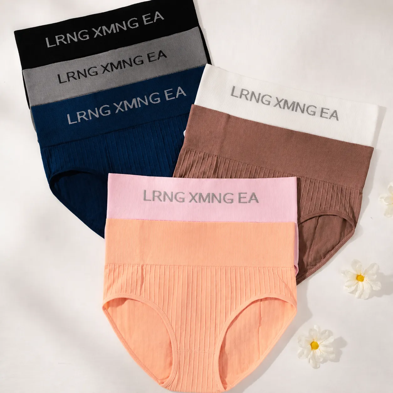 Women Seamless Ribbed Briefs Mid High Waist Stretchy Tummy Control Underwear Breathable Nylon Cotton Lingerie Panties Bottom