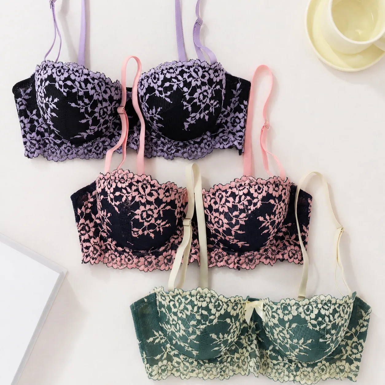 Women Sexy Floral Lace Bra Underwired Push Up Lingerie Top Comfortable Breathable Bralette For Daily Dating Lingerie Top