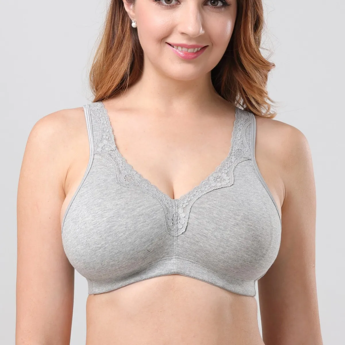 Women's Plus Size Full Cup Lace Bra Wireless Breathable Cotton Lingerie G Cup Minimizer Comfort Top And Bottom Underwear