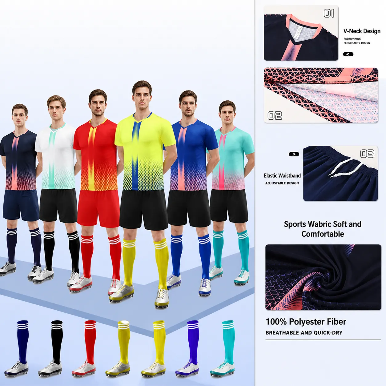 Ensemble de Maillot de Football Professionnel Séchage Rapide Respirant Uniforme d'Entraînement Sportif Top And Bottom pour Hommes Enfants Adultes Tenue de Football