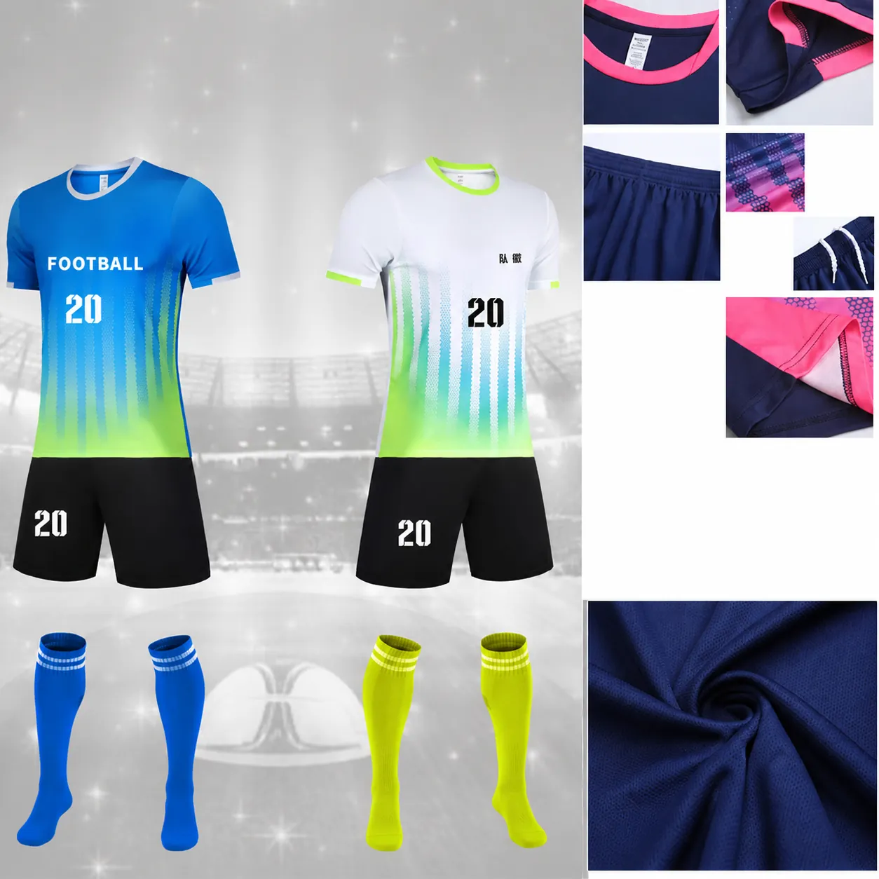Unisex Kids Adult Soccer Jersey Set Quick Dry Polyester Breathable Training Uniform Gradient Short Sleeve Top And Bottom