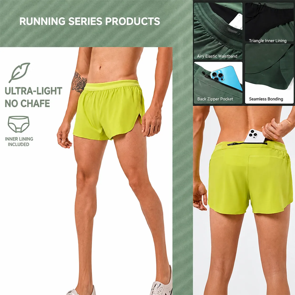 Men Quick Dry Double Layer Sports Shorts With Built-in Lining Running Training Basketball Elastic Marathon Shorts