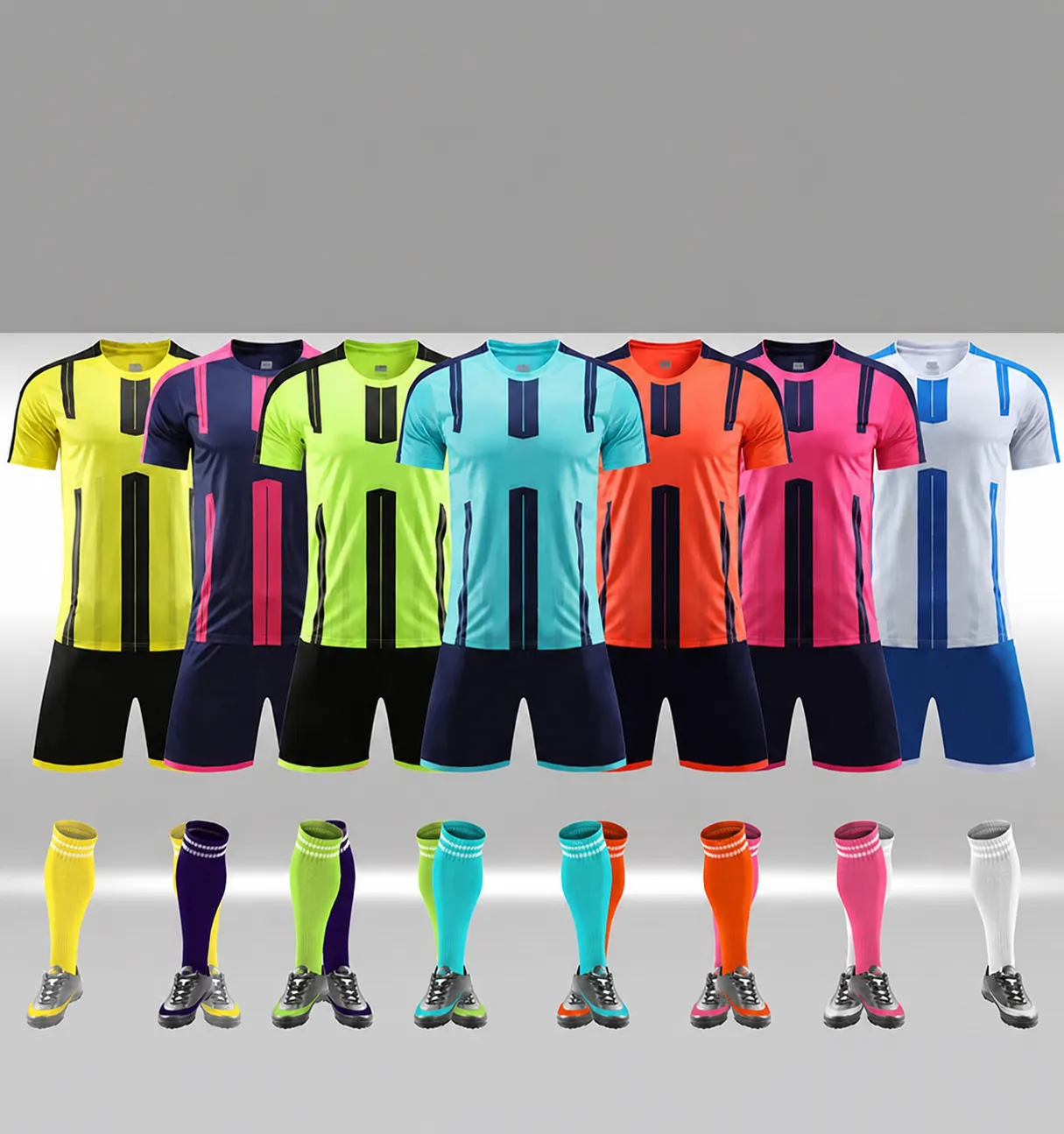 Divisa da Calcio Stampata in Poliestere per Uomo Donna Bambini Traspirante a Righe Calcio Top E Pantaloni Uniforme Allenamento