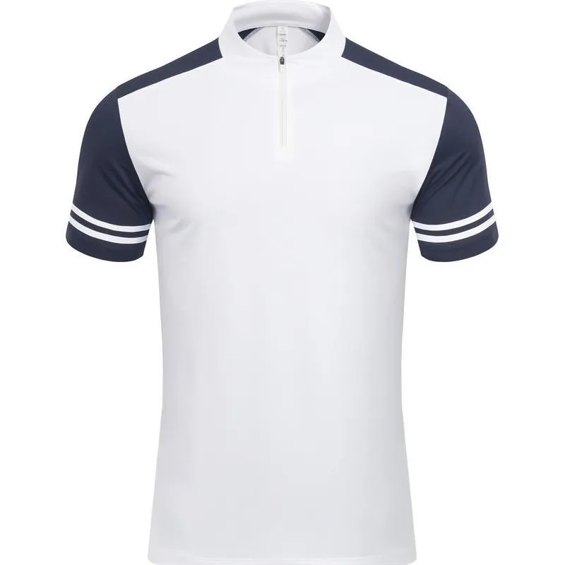 Unisex Schnelltrocknendes Polyester Farbblock Polo Shirt Reißverschluss Stehkragen Kurzarm Sport Top Arbeitskleidung
