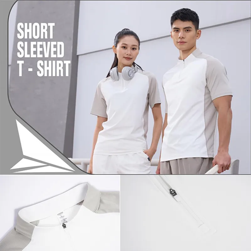 Polo de Sport Décontracté Unisexe à Demi-Zip Col Montant Séchage Rapide Soie de Glace Respirant Haut à Manches Courtes