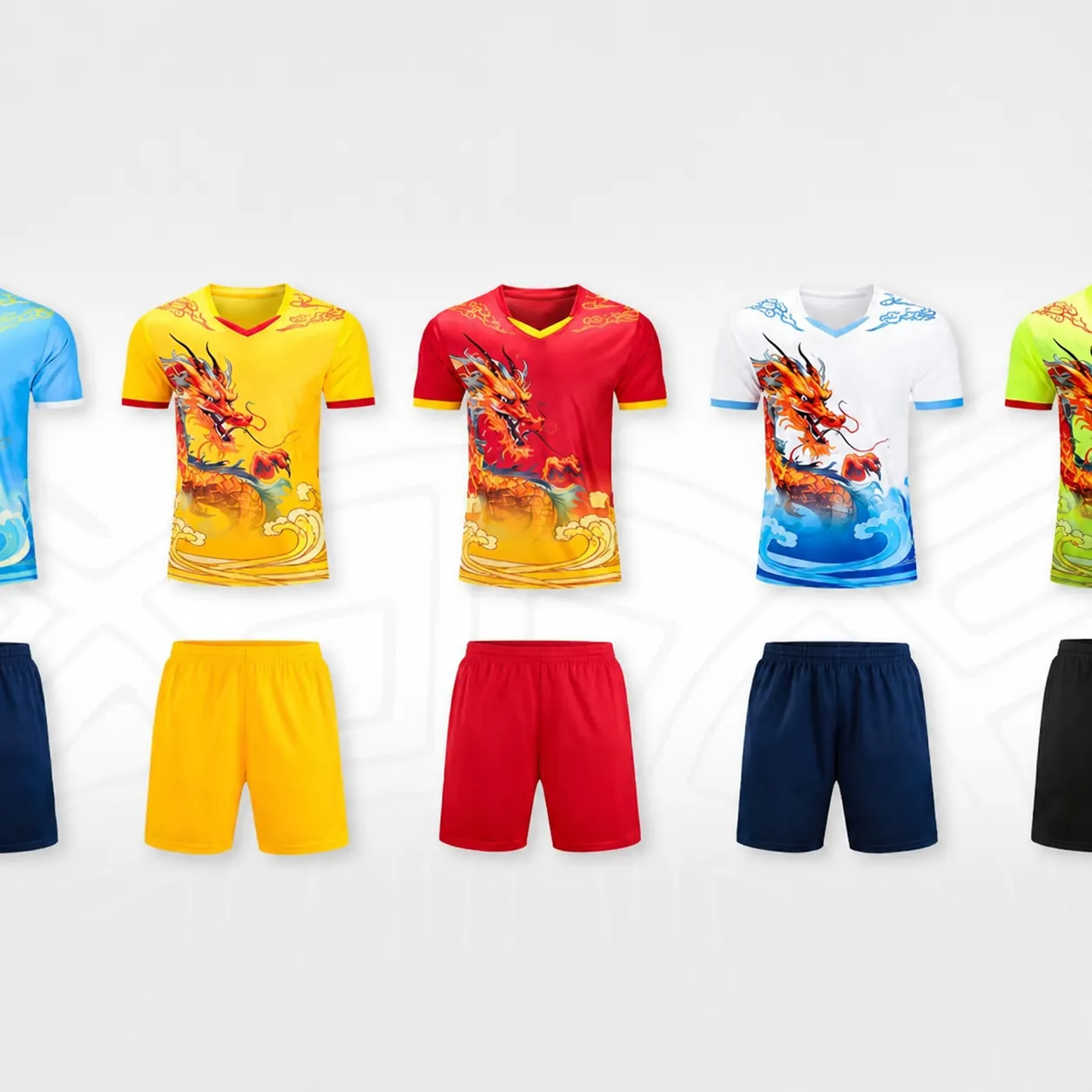 Men's Quick Dry Dragon Boat Racing Suit Traditional Dragon Pattern V-Neck Short Sleeve Top And Bottom Sportswear Apparel