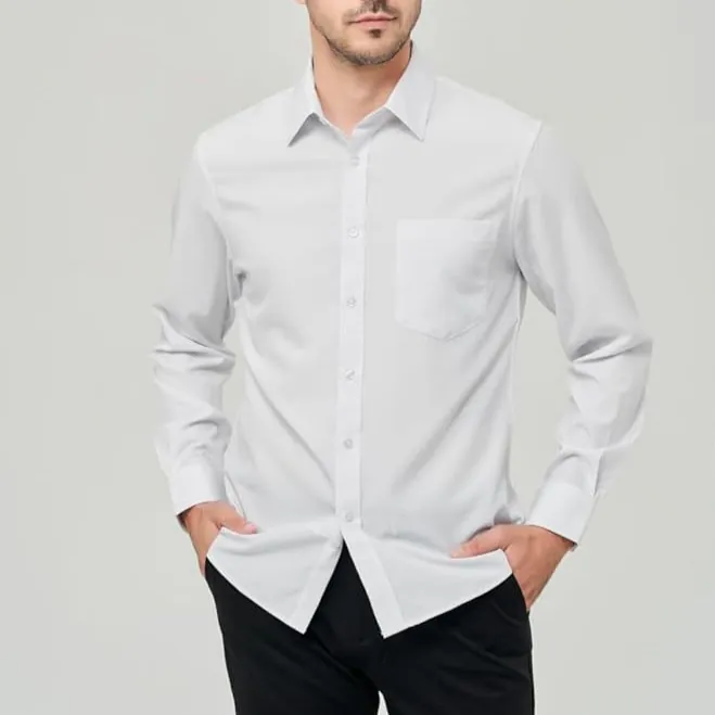 Chemise Habillée Extensible pour Hommes Manches Longues Polyester Élasthanne Sans Repassage Respirant Coupe Slim Avec Poche