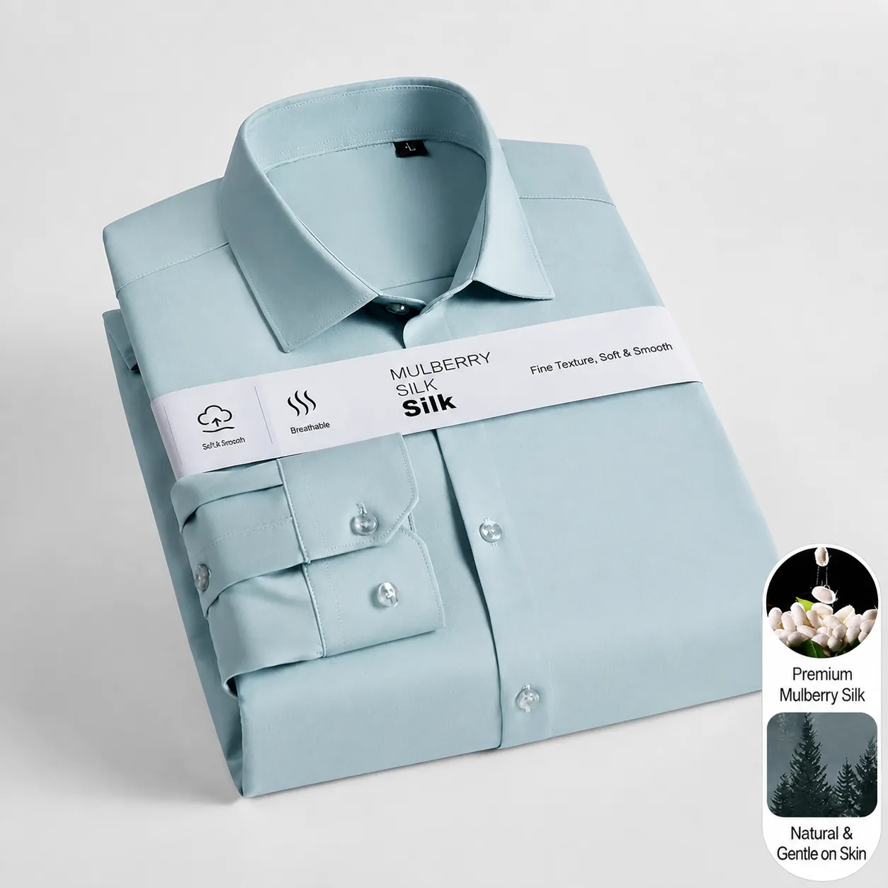 Men Business Commute Mulberry Silk Modal Blend Top Formal Casual Shirt Non-Iron Anti-Wrinkle Long Short Sleeve Top