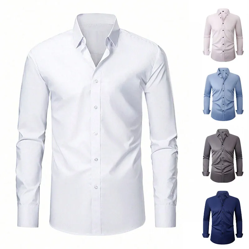 Ανδρικό Πουκάμισο Slim Fit Μακρύ Μανίκι Επαγγελματικό Μονόχρωμο Χωρίς Σιδέρωμα Γραφείο Επίσημο Πουκάμισο Top