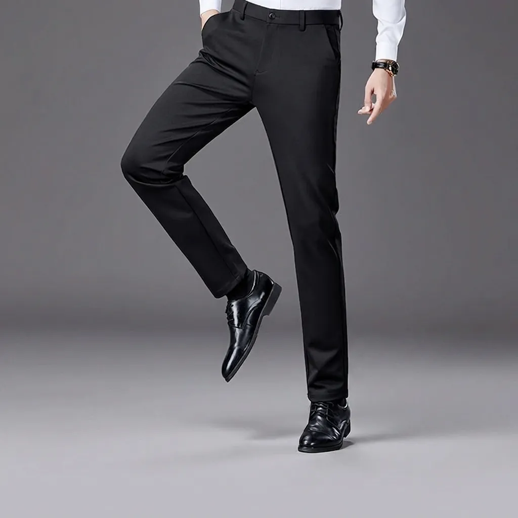 Pantalones de Vestir de Negocios para Hombre Ajustados Elásticos en Cuatro Direcciones Rectos Formales Poliéster Transpirable Ligero Bottom