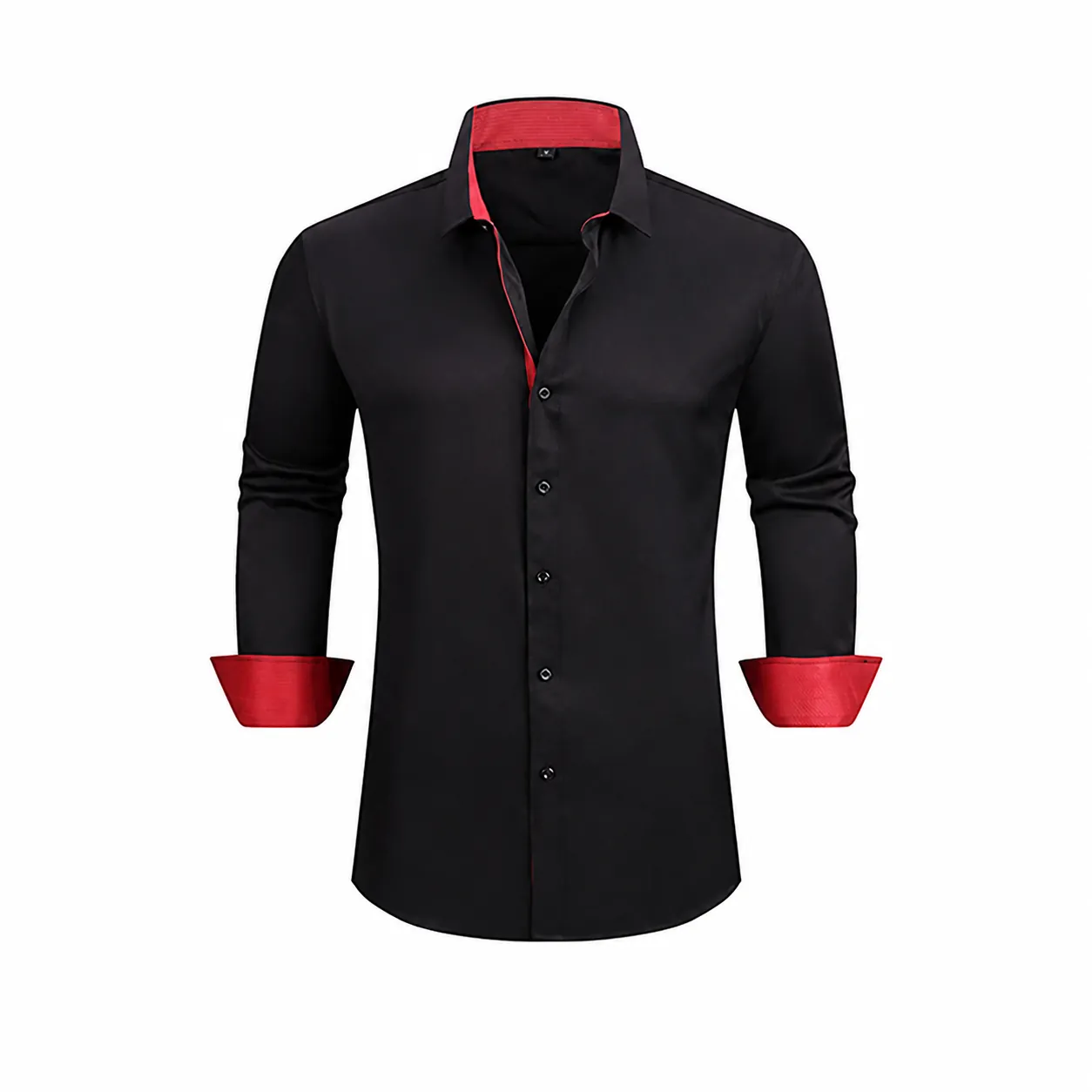 Camisa de Manga Larga Casual de Negocios para Hombre con Ribete de Color de Contraste Camisa Elástica Anti-arrugas