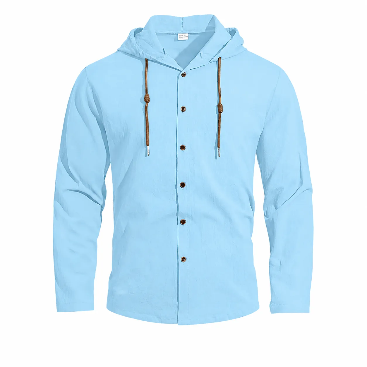 Men Casual Cotton Hooded Shirt Long Sleeve Solid Color Breathable Hawaiian Beach Top Drawstring Loose Fit Casual Shirts